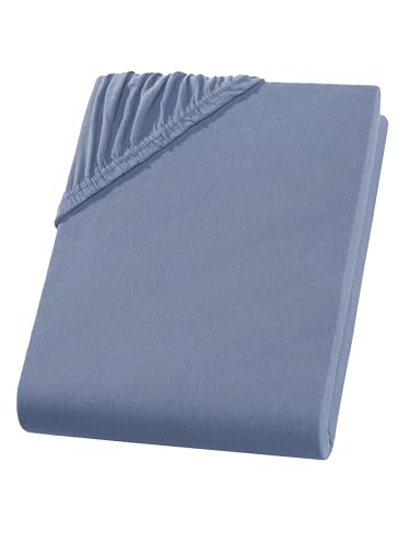 Spannbettlaken 90x200-100x200 cm - Jersey Spannbetttuch 100% Baumwolle - Komfort Bettlaken für Matratzen bis 30 cm Höhe, Spannbettlaken Farbe Rauchblau von ZIRVEHOME