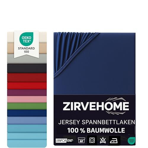 Spannbettlaken Topper 180x200-200x200 cm. Jersey Spannbetttuch 100% Baumwolle – Boxspringbett Topper Spannbettlaken für Matratzentopper bis 10 cm Matratzenhöhe Komfortables Bettlaken Navyblau von ZIRVEHOME