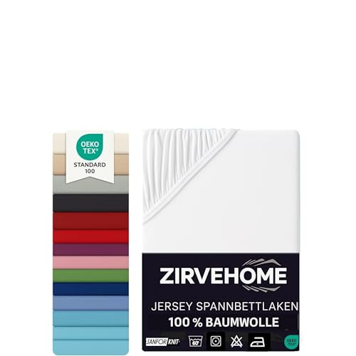 Spannbettlaken Topper 180x200-200x200 cm. Jersey Spannbetttuch 100% Baumwolle – Boxspringbett Topper Spannbettlaken für Matratzentopper bis 10 cm Matratzenhöhe Komfortables Bettlaken Weiß von ZIRVEHOME