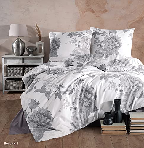 ZIRVEHOME Bettwäsche 155x220 cm. 2 teilig Set weiß 100% Baumwolle Bettbezug grau geblümt Kissenbezug 80x80 cm. Rohan V1 ZIRVEHOME Bettwäsche 155x220 cm. 2 teilig Set weiß 100% Baumwolle Bettbezug grau geblümt Kissenbezug 80x80 cm. Rohan V1 von ZIRVEHOME
