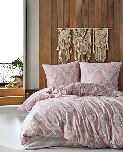 ZIRVEHOME Barock Bettwäsche-Set in Rosa-Weiß – 155x220 cm, 2-teilig, Baumwoll-Bettgarnitur mit Kissenbezug 80x80 cm, Renforcé, Verdeckter Reißverschluss, Fiorita V1 von ZIRVEHOME