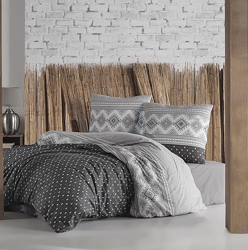 ZIRVEHOME Bettwäsche-Set 155x220 cm, 2-teilig, Anthrazit/Grau, Baumwolle Bettbezug, AsterV1 von ZIRVEHOME