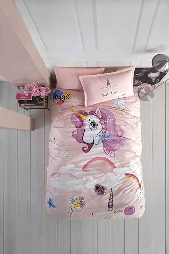 ZIRVEHOME Kinder Bettwäsche 135x200 cm, 100% Baumwolle, Mit Reißverschluss, Pink Dreams von ZIRVEHOME