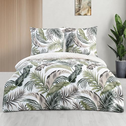 ZIRVEHOME Bettwäsche Set vierteilig, 155x220cm Bettbezüge, Baumwolle, Palmen Design, Hena V2 von ZIRVEHOME