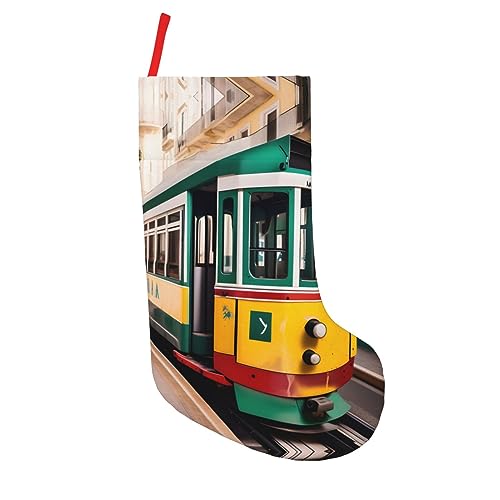 ZISHAK Einzigartige Weihnachtsstrümpfe mit Lissabon-Straßenbahn-Muster, langlebig, lichtbeständig, festliche lange Socken für Urlaubsdekorationen von ZISHAK