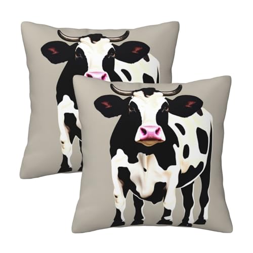ZISHAK Quadratische Kissenbezüge mit Kuh-Motiv, bequeme und stilvolle Kissen für Sofa und Autositze, Schwarz ZISHAK Quadratische Kissenbezüge mit Kuh-Motiv, bequeme und stilvolle Kissen für Sofa und Autositze, Schwarz von ZISHAK