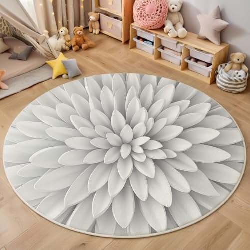 3D Chrysantheme Blumen rutschfest Runder Teppich 100cm, Moderne Abstrakte Runder Teppich Wohnzimmer, Weiß Dekoration Teppiche Weich Waschbar Für Zuhause Bodenmatte Schlafzimmer Dekorativer Teppiche 3D Chrysantheme Blumen rutschfest Runder Teppich 100cm, Moderne Abstrakte Runder Teppich Wohnzimmer, Weiß Dekoration Teppiche Weich Waschbar Für Zuhause Bodenmatte Schlafzimmer Dekorativer Teppiche von ZISTRCBAO