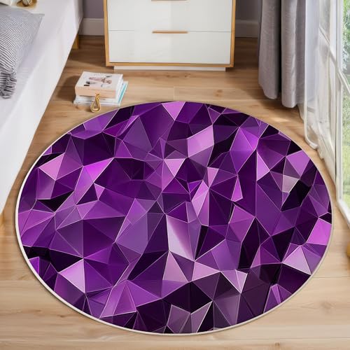 3D-Dreiecksgeometrie Kurzflor Teppich Rund, Moderne Abstrakte Wohnzimmerteppich, Lila Runder Teppich 120cm Round Eingangsbereich Waschbar Weich for Wohnzimmer Schlafzimmer Studie Heimbüro von ZISTRCBAO