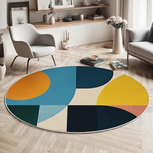Abstrakte Geometrie Rund Teppich, Nordischer Stil Waschbarer Wohnzimmer Sofa Teppich Kurzflor Couchtischmatte, Mehrfarbig Rund 120cm Teppiche Für Schlafzimmer Esszimmer Küche Innen Abstrakte Geometrie Rund Teppich, Nordischer Stil Waschbarer Wohnzimmer Sofa Teppich Kurzflor Couchtischmatte, Mehrfarbig Rund 120cm Teppiche Für Schlafzimmer Esszimmer Küche Innen von ZISTRCBAO