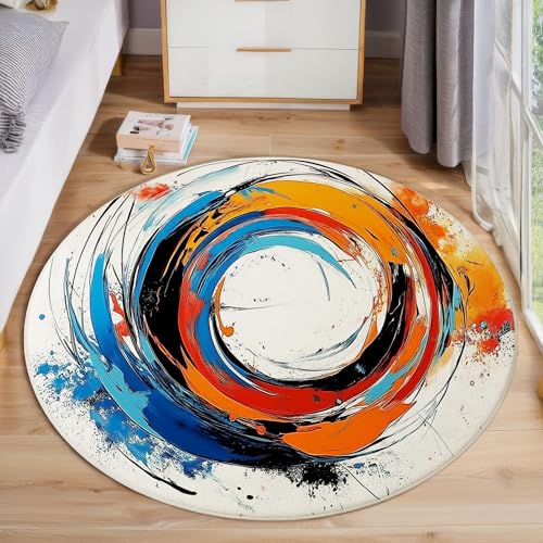 Abstrakte Kreise Rund Teppich, Aquarell-Graffiti Waschbarer Wohnzimmer Sofa Teppich Kurzflor Couchtischmatte, Mehrfarbig Rund 100cm Teppiche Für Schlafzimmer Esszimmer Küche Innen Abstrakte Kreise Rund Teppich, Aquarell-Graffiti Waschbarer Wohnzimmer Sofa Teppich Kurzflor Couchtischmatte, Mehrfarbig Rund 100cm Teppiche Für Schlafzimmer Esszimmer Küche Innen von ZISTRCBAO