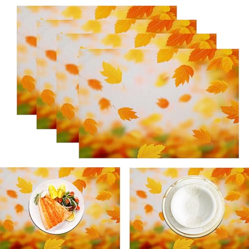 Ahornblatt Platzsets Abwaschbar 2er Set Platzsets, 45x30cm Tischsets Aus Leinen, Placemat Mit Herbstelemente, Tischsets Abwaschbar Für Esszimmer Küche Partys Tischdekoration, Orange von ZISTRCBAO