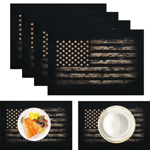 Amerikanische Flagge Tischsets Abwaschbar 2er Set, Vintage-Tarnung Platzsets Abwischbar Leinen Hitzebeständig Platzdeckchen rutschfest Für Essen Partys Und Täglichen Gebrauch 45x30cm, Schwarz Amerikanische Flagge Tischsets Abwaschbar 2er Set, Vintage-Tarnung Platzsets Abwischbar Leinen Hitzebeständig Platzdeckchen rutschfest Für Essen Partys Und Täglichen Gebrauch 45x30cm, Schwarz von ZISTRCBAO