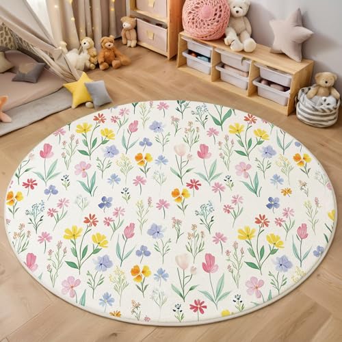 Aquarell Blumen Kurzflor Teppich Rund, Handgemalt Im Pastoralen Stil Wohnzimmerteppich, Mehrfarbig Runder Teppich 60cm Round Eingangsbereich Waschbar Weich for Wohnzimmer Schlafzimmer Studie Heimbüro Aquarell Blumen Kurzflor Teppich Rund, Handgemalt Im Pastoralen Stil Wohnzimmerteppich, Mehrfarbig Runder Teppich 60cm Round Eingangsbereich Waschbar Weich for Wohnzimmer Schlafzimmer Studie Heimbüro von ZISTRCBAO