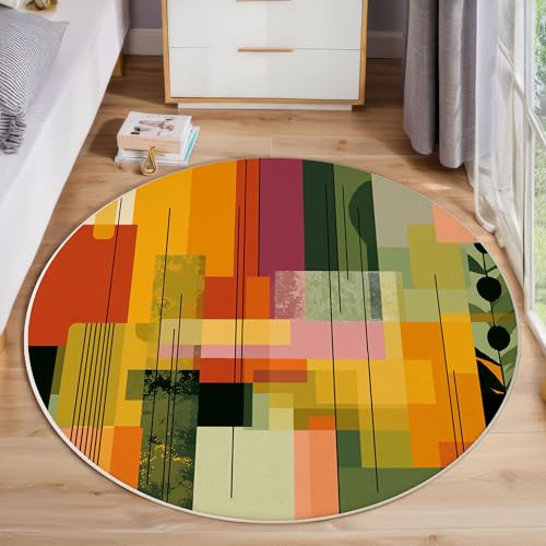 Aquarell-Farbverlaufsstreifen Rund Teppich Kurzflor, Moderne Schlichtheit Ultradünner Waschbarer Runder Teppich Für Den Innen Und Außenbereich Schlafzimmer Wohnzimmer Terrasse Garten 60cm, Mehrfarbig Aquarell-Farbverlaufsstreifen Rund Teppich Kurzflor, Moderne Schlichtheit Ultradünner Waschbarer Runder Teppich Für Den Innen Und Außenbereich Schlafzimmer Wohnzimmer Terrasse Garten 60cm, Mehrfarbig von ZISTRCBAO