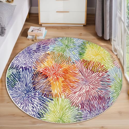 Aquarell-Feuerwerk Runder Teppich, Moderne Abstraktion Runde Teppiche, Weich Waschbar rutschfest Wohnzimmer Schlafzimmer Nachttisch Restaurant Korridor Fußmatte Teppiche (60cm, Mehrfarbig) von ZISTRCBAO