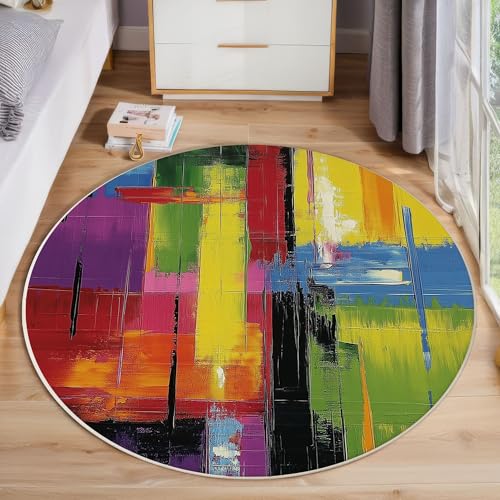 Aquarell Graffiti Geometrisch rutschfest Runder Teppich 60cm, Moderne Abstrakte Runder Teppich Wohnzimmer, Mehrfarbig Dekoration Weich Waschbar Für Zuhause Bodenmatte Schlafzimmer Dekorativer von ZISTRCBAO