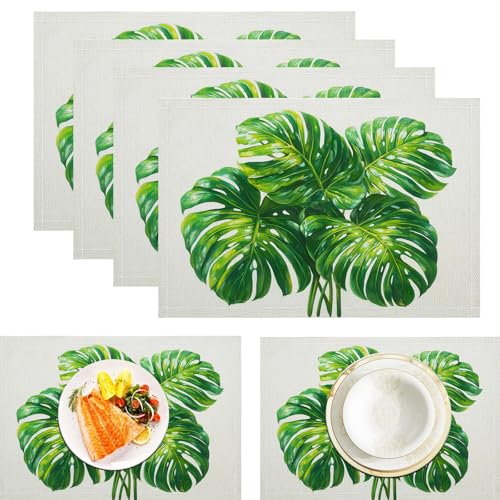 Aquarell Monstera Platzsets 2er Set, 45x30cm Tropische Pflanzen Tischsets Waschbar rutschfest Hitzebeständig Platzdeckchen Küche Speisetisch Party Deko Urlaub Bankett Tischsets, Grün von ZISTRCBAO
