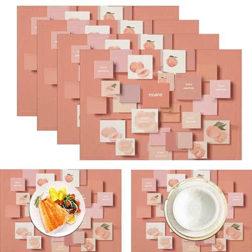 Aquarell Pfirsich Platzsets Abwaschbar 2er Set Platzsets, 45x30cm Tischsets Aus Leinen, Placemat Mit Moderne Schlichtheit, Tischsets Abwaschbar Für Esszimmer Küche Partys Tischdekoration, Rosa von ZISTRCBAO