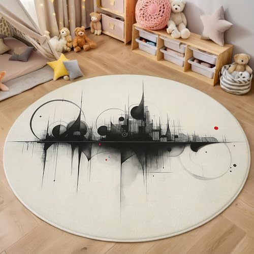 Aquarell Stadtbild Kurzflor Teppich Rund, Moderne Abstrakte Teppich Runder 160cm, Grau Kreis Eingangsteppich Maschine Waschbarer Teppiche Für Wohnzimmer Schlafzimmer Küchenakzent von ZISTRCBAO