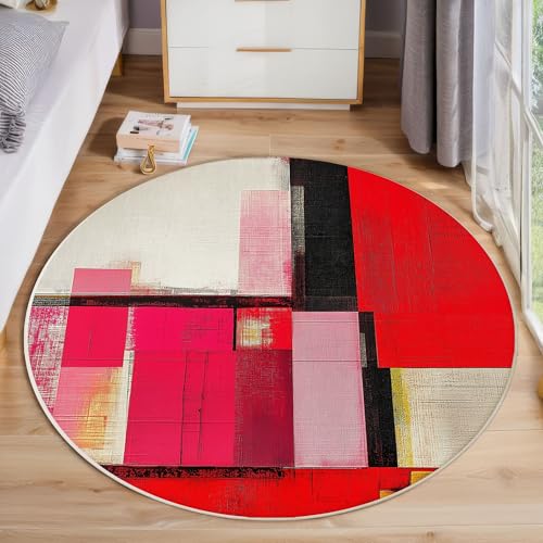 Aquarellpinselstriche rutschfest Runder Teppich 80cm, Moderne Abstrakte Runder Teppich Wohnzimmer, Rot Dekoration Teppiche Weich Waschbar Für Zuhause Bodenmatte Schlafzimmer Dekorativer Teppiche Aquarellpinselstriche rutschfest Runder Teppich 80cm, Moderne Abstrakte Runder Teppich Wohnzimmer, Rot Dekoration Teppiche Weich Waschbar Für Zuhause Bodenmatte Schlafzimmer Dekorativer Teppiche von ZISTRCBAO