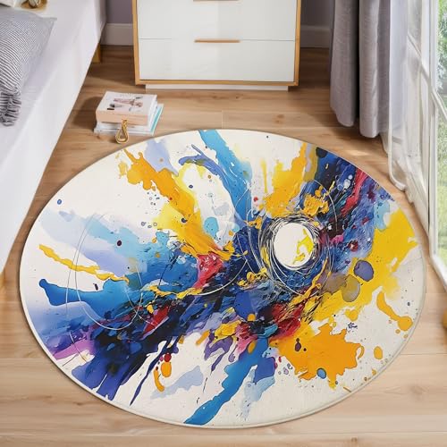 Aquarelltinte Runder Teppich, Moderne Abstrakte Runde, Weich Waschbar rutschfest Wohnzimmer Schlafzimmer Nachttisch Restaurant Korridor Fußmatte (60cm, Mehrfarbig) von ZISTRCBAO