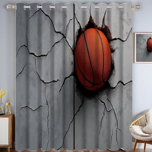 Basketball Durchbricht Die Mauer Verdunkelungsvorhänge, Abstrakte Einfachheit Thermisch Isoliert Fensterbehandlung Vorhänge Für Wohnzimmer Dekoration, Dunkelgrau 2 Paneele H160xB80cm von ZISTRCBAO