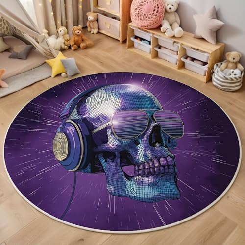 Bibliothekstreppe Mit Kopfhörern Rutschfest Runder Teppich 60cm, Gotischer Stil Runder Teppich Wohnzimmer, Lila Dekoration Teppiche Weich Waschbar Für Zuhause Bodenmatte Schlafzimmer Teppiche Bibliothekstreppe Mit Kopfhörern Rutschfest Runder Teppich 60cm, Gotischer Stil Runder Teppich Wohnzimmer, Lila Dekoration Teppiche Weich Waschbar Für Zuhause Bodenmatte Schlafzimmer Teppiche von ZISTRCBAO