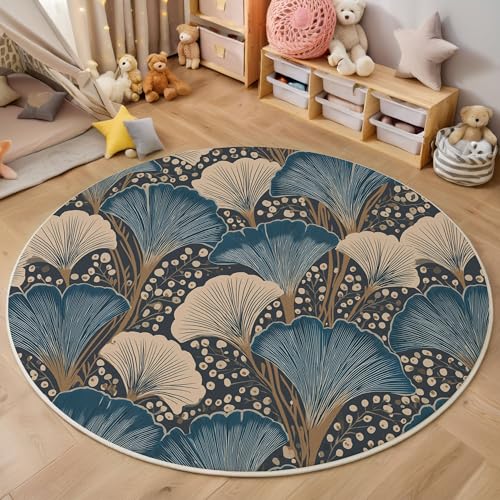 Blaues Ginkgoblatt Rutschfest Runder Teppich 120cm, Modern Einfach Runder Teppich Wohnzimmer, Blaugrün Dekoration Teppiche Weich Waschbar Für Zuhause Bodenmatte Schlafzimmer Dekorativer Teppiche Blaues Ginkgoblatt Rutschfest Runder Teppich 120cm, Modern Einfach Runder Teppich Wohnzimmer, Blaugrün Dekoration Teppiche Weich Waschbar Für Zuhause Bodenmatte Schlafzimmer Dekorativer Teppiche von ZISTRCBAO