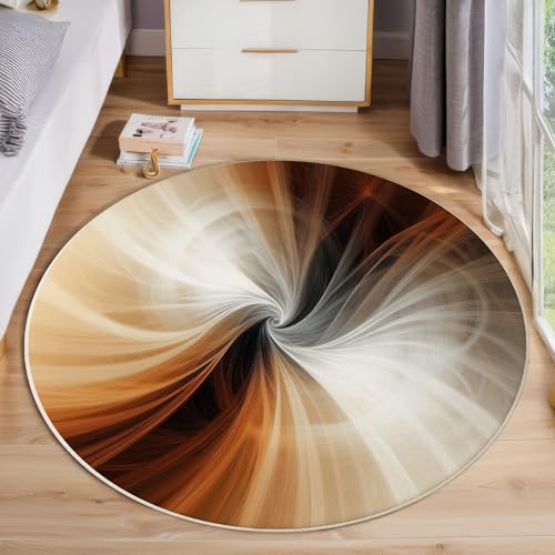 Braun-Weiße Wirbel Teppich Rund 60cm, Moderne Abstraktion Kurzflor Teppich Rund, Anti-Rutsch Unterseite Weich Kreisteppich Für Wohnzimmer, Schlafzimmer, Büro, Dunkelbraun von ZISTRCBAO