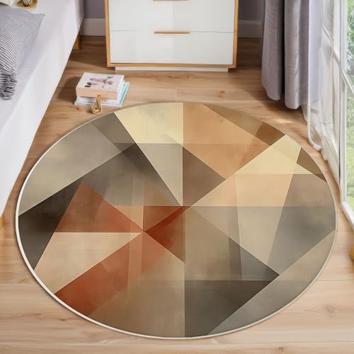 Braune Farbverlaufsgeometrie Runder Teppich, Moderne Schlichtheit Runde Teppiche, Weich Waschbar Rutschfest Wohnzimmer Schlafzimmer Nachttisch Restaurant Korridor Fußmatte Teppiche (100cm, Braun ) von ZISTRCBAO