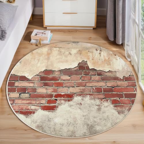 Braune Ziegelmauer Rund Teppich, Jahrgang Waschbarer Wohnzimmer Sofa Teppich Kurzflor Couchtischmatte, Braun Rund 60cm Teppiche Für Schlafzimmer Esszimmer Küche Innen Braune Ziegelmauer Rund Teppich, Jahrgang Waschbarer Wohnzimmer Sofa Teppich Kurzflor Couchtischmatte, Braun Rund 60cm Teppiche Für Schlafzimmer Esszimmer Küche Innen von ZISTRCBAO