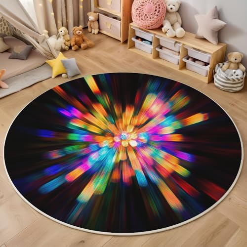 Buntes Feuerwerk Runder Teppich, Moderne Abstraktion Runde, Weich Waschbar rutschfest Wohnzimmer Schlafzimmer Nachttisch Restaurant Korridor Fußmatte (60cm, Schwarz) von ZISTRCBAO