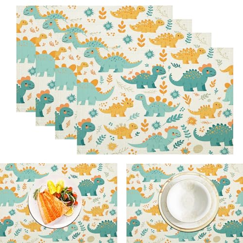 Cartoon-Dinosaurier Tischsets Abwaschbar 2er Set, Süßes Tier Platzsets Abwischbar Leinen Hitzebeständig Platzdeckchen rutschfest Für Essen Partys Und Täglichen Gebrauch 45x30cm, Blaugrün von ZISTRCBAO