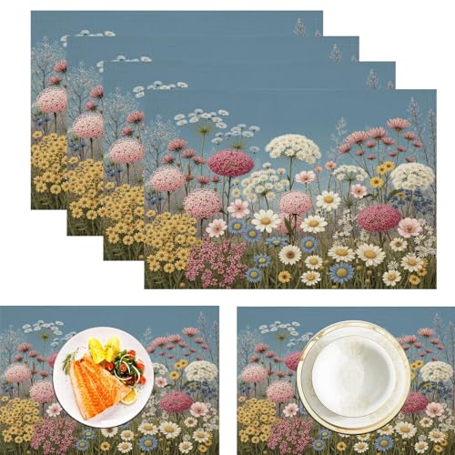 Daisy Rose Platzsets 6er Set, Leinen Vintage Blumen Tischsets Waschbar Platzdeckchen Leinen Hitzebeständig Platzdeckchen Dekor Für Küche Speisetisch Restaurant Bauernhaus, Mehrfarbig 45x30cm Daisy Rose Platzsets 6er Set, Leinen Vintage Blumen Tischsets Waschbar Platzdeckchen Leinen Hitzebeständig Platzdeckchen Dekor Für Küche Speisetisch Restaurant Bauernhaus, Mehrfarbig 45x30cm von ZISTRCBAO