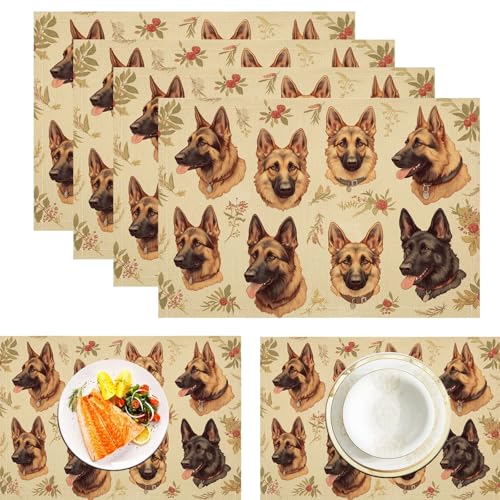 Deutscher Schäferhund Tischsets Abwaschbar 2er Set, Vintage Tiere Platzsets Abwischbar Leinen Hitzebeständig Platzdeckchen rutschfest Für Essen Partys Und Täglichen Gebrauch 45x30cm, Beige von ZISTRCBAO