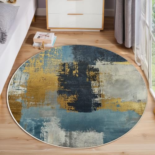 Farbverlauf-Aquarell-Graffiti Runder Teppich, Moderne Abstrakte Runde Teppiche, Weich Waschbar rutschfest Wohnzimmer Schlafzimmer Nachttisch Restaurant Korridor Fußmatte Teppiche (180cm, Blaugrau) von ZISTRCBAO