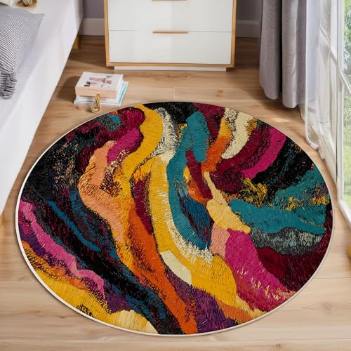 Farbverlaufsstreifen Wirbeln Runder Teppich, Moderne Abstrakte Runde Teppiche, Weich Waschbar rutschfest Wohnzimmer Schlafzimmer Nachttisch Restaurant Korridor Fußmatte Teppiche (60cm, Mehrfarbig) von ZISTRCBAO