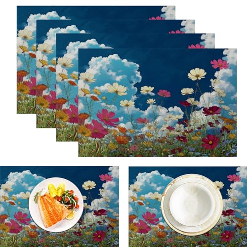 Gänseblümchen Weiße Wolken Tischsets Abwaschbar 6er Set, Aquarell Blumen Platzsets Abwischbar Leinen Hitzebeständig Platzdeckchen Rutschfest Für Essen Partys Und Täglichen Gebrauch 45x30cm, Mehrfarbig Gänseblümchen Weiße Wolken Tischsets Abwaschbar 6er Set, Aquarell Blumen Platzsets Abwischbar Leinen Hitzebeständig Platzdeckchen Rutschfest Für Essen Partys Und Täglichen Gebrauch 45x30cm, Mehrfarbig von ZISTRCBAO