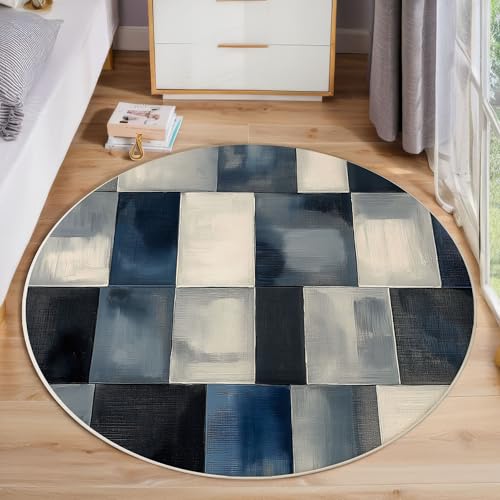Geometrisch Mit Farbverlauf Runder Teppich, Handgemaltes Abstraktes Runde Teppiche, Weich Waschbar Rutschfest Wohnzimmer Schlafzimmer Nachttisch Restaurant Korridor Fußmatte Teppiche (60cm, Blau ) von ZISTRCBAO