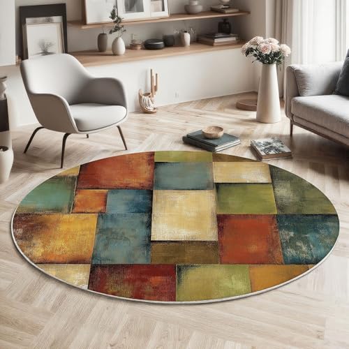Geometrisch Mit Farbverlauf Runder Teppich, Moderne Abstraktion Runde, Weich Waschbar rutschfest Wohnzimmer Schlafzimmer Nachttisch Restaurant Korridor Fußmatte (60cm, Mehrfarbig) von ZISTRCBAO