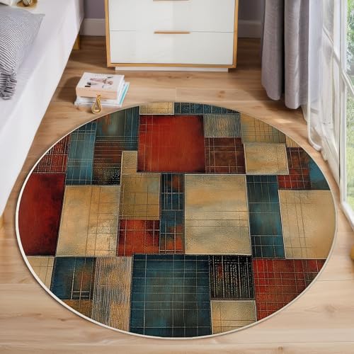 Geometrisch Mit Farbverlauf Runder Teppich, Moderne Abstraktion Runde Teppiche, Weich Waschbar rutschfest Wohnzimmer Schlafzimmer Nachttisch Restaurant Korridor Fußmatte Teppiche (60cm, Mehrfarbig) von ZISTRCBAO