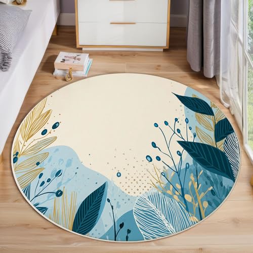 Geometrische Blätter Kurzflor Teppich Rund, Moderne Abstraktion Wohnzimmerteppich, Weiß Runder Teppich 180cm Round Eingangsbereich Waschbar Weich for Wohnzimmer Schlafzimmer Studie Heimbüro Geometrische Blätter Kurzflor Teppich Rund, Moderne Abstraktion Wohnzimmerteppich, Weiß Runder Teppich 180cm Round Eingangsbereich Waschbar Weich for Wohnzimmer Schlafzimmer Studie Heimbüro von ZISTRCBAO
