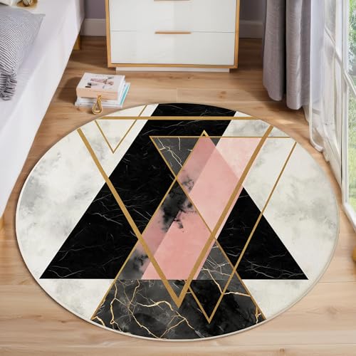 Geometrischer Marmor Rutschfest Runder Teppich 100cm, Minimalismus Runder Teppich Wohnzimmer, Rosa Dekoration Teppiche Weich Waschbar Für Zuhause Bodenmatte Schlafzimmer Dekorativer Teppiche von ZISTRCBAO