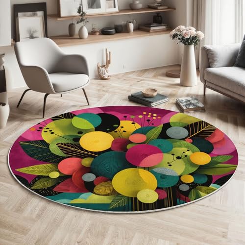 Gepunktetes Blumenmuster Teppich Für Wohnzimmer Rund, Moderne Abstraktion Waschbarer Runder Teppich, Grün Ultradünner Niederflor-Teppiche Für Wohnzimmer Couchtisch Küche, 180cm von ZISTRCBAO