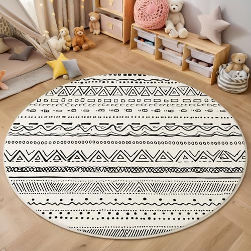 Gestreift Geometrisch Kurzflor Teppich Rund, Retro Boho Wohnzimmerteppich, Weiß Runder Teppich 120cm Round Eingangsbereich Waschbar Weich for Wohnzimmer Schlafzimmer Studie Heimbüro Gestreift Geometrisch Kurzflor Teppich Rund, Retro Boho Wohnzimmerteppich, Weiß Runder Teppich 120cm Round Eingangsbereich Waschbar Weich for Wohnzimmer Schlafzimmer Studie Heimbüro von ZISTRCBAO