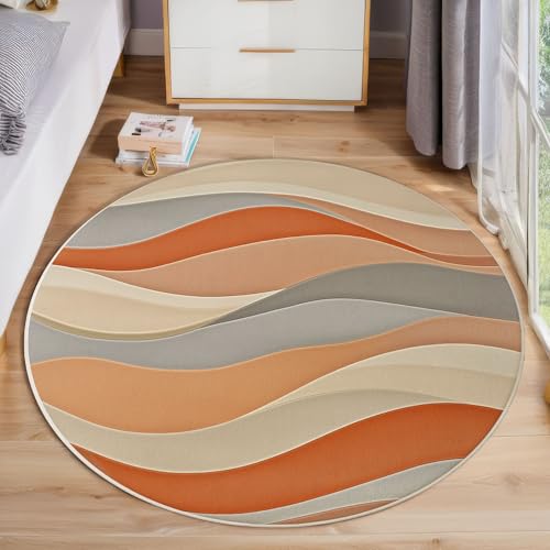 Gewellte Streifen Mit Farbverlauf Runder Teppich, Moderne Abstrakte Runde Teppiche, Weich Waschbar rutschfest Wohnzimmer Schlafzimmer Nachttisch Restaurant Korridor Fußmatte Teppiche (60cm, Orange) von ZISTRCBAO