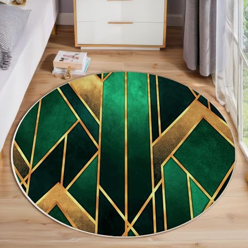 Gold Smaragdgrüner Marmor Kurzflor Teppich Rund, Moderne Abstraktion Wohnzimmerteppich, Grün Runder Teppich 80cm Round Eingangsbereich Waschbar Weich for Wohnzimmer Schlafzimmer Studie Heimbüro Gold Smaragdgrüner Marmor Kurzflor Teppich Rund, Moderne Abstraktion Wohnzimmerteppich, Grün Runder Teppich 80cm Round Eingangsbereich Waschbar Weich for Wohnzimmer Schlafzimmer Studie Heimbüro von ZISTRCBAO