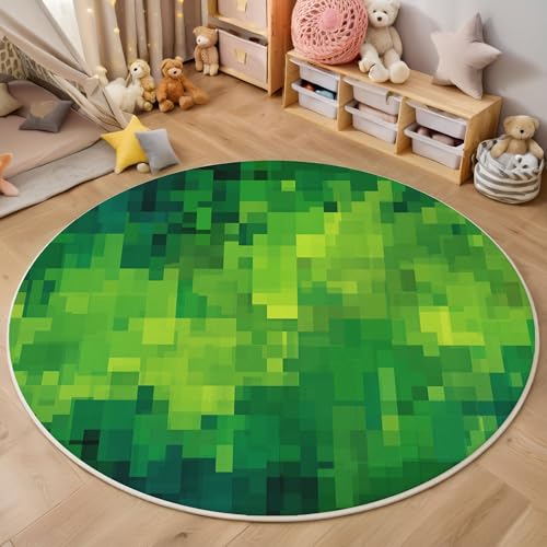 Gradientengeometrie Kurzflor Teppich Rund, Moderne Abstraktion Wohnzimmerteppich, Dunkelgrün Runder Teppich 180cm Round Eingangsbereich Waschbar Weich for Wohnzimmer Schlafzimmer Studie Heimbüro von ZISTRCBAO