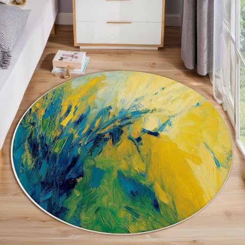 Graffiti Field Runder Teppich, Moderne Abstraktion Runde Teppiche, Weich Waschbar rutschfest Wohnzimmer Schlafzimmer Nachttisch Restaurant Korridor Fußmatte Teppiche (60cm, Gelb) von ZISTRCBAO