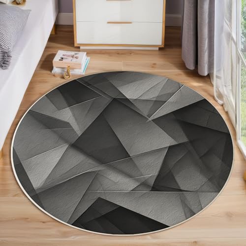 Graue Abstrakte Geometrie rutschfest Runder Teppich 120cm, Minimalismus Runder Teppich Wohnzimmer, Grau Dekoration Weich Waschbar Für Zuhause Bodenmatte Schlafzimmer Dekorativer von ZISTRCBAO